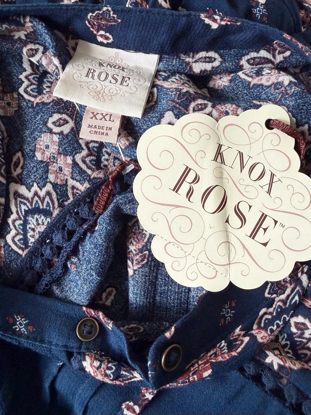 Knox Rose Cottagecore Navy Peasant Tunic Top Ruffled Pintucks Sz XXL New Boho - Picture 5 of 6